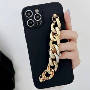 iPhone 13 Pro Max phone case black gold chain